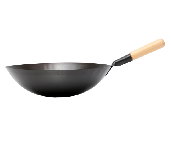 Wok, ø36cm mit rundem Boden mit Holzstiel